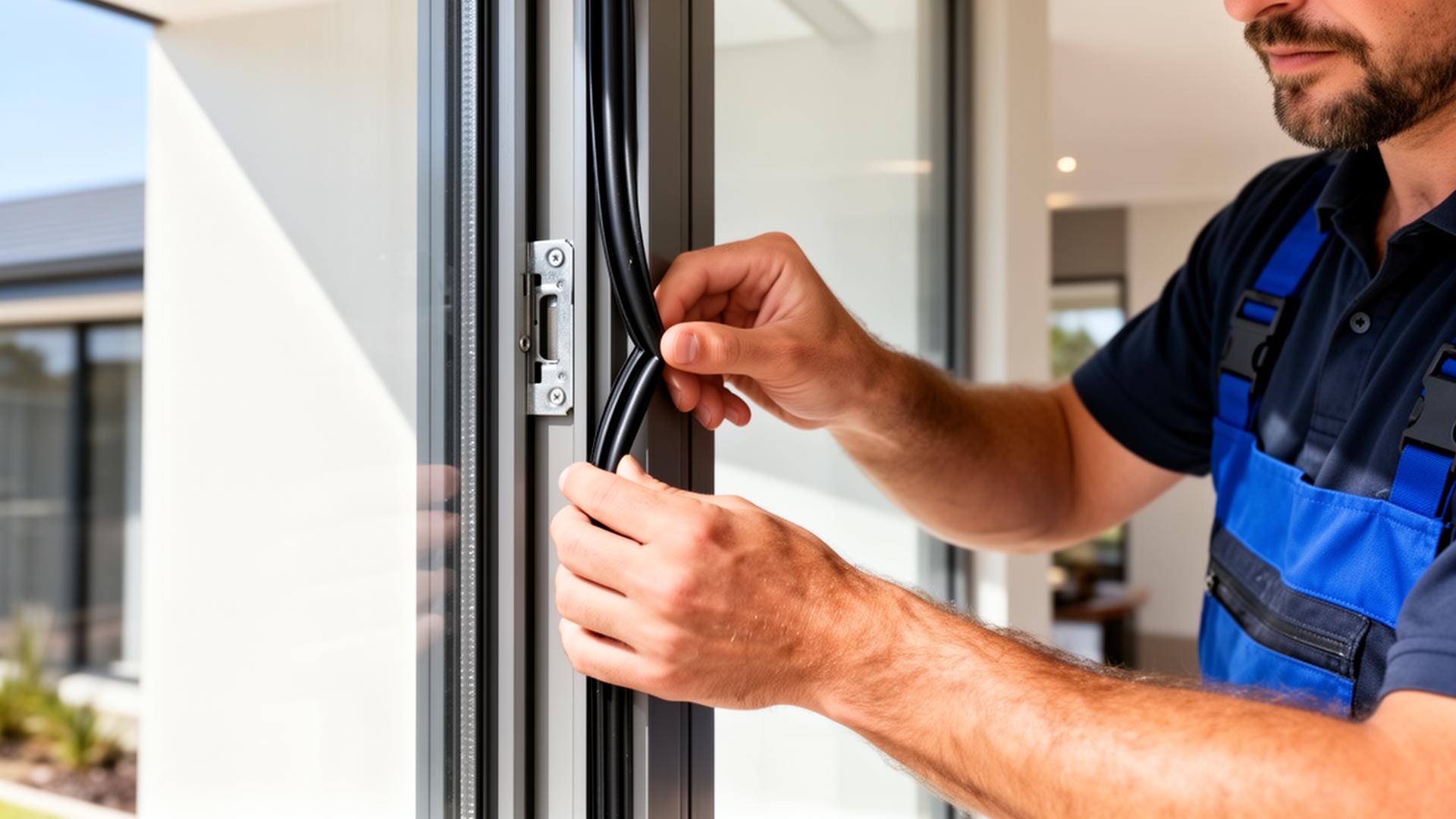 Perth tradesman installing a new rubber window seal on a residential aluminium window frame